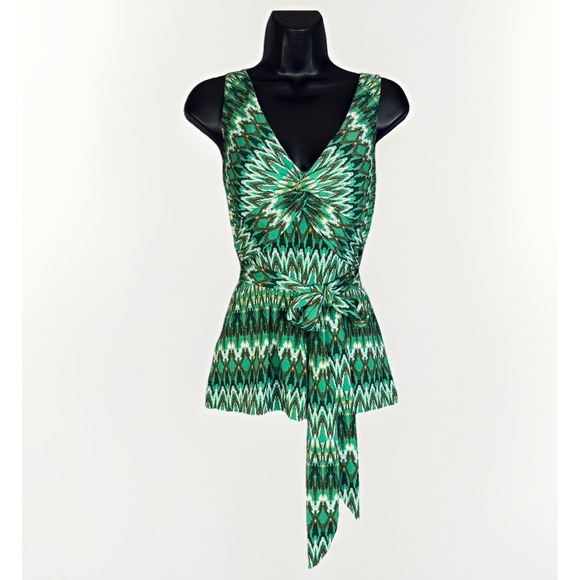 BCBGMaxAzria Tops - VTG BCBG MAXAZRIA Green Southwest V-Neck Twist Tank Top Y2K Wrap Waist Tie Shirt